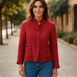 Eileen Fisher | Garnet Red Linen Blazer